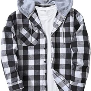 JACKETOWN Hooded Flannel Shirt for Men Plaid Shirts Long Sleeve Flannel Jacket Button-Down Shirt Jacket with Hood